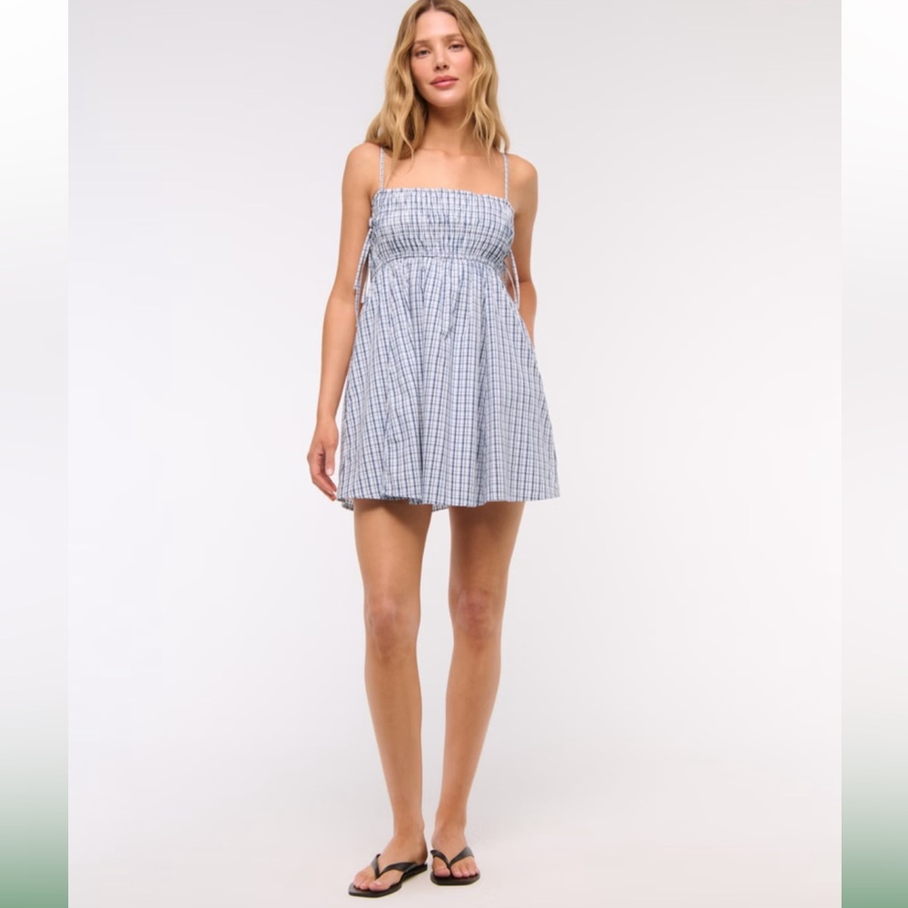 Abercrombie & Fitch Smocked Babydoll Tie Mini Dress